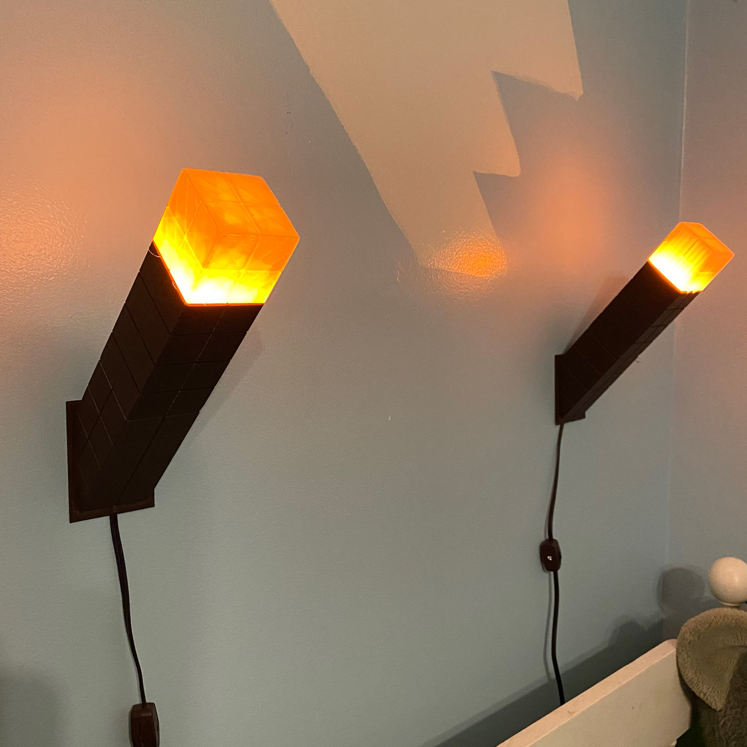 Pixel Block Torch Wall Mount Lighting, Flickering Flame Effect LED Ambient Lamp For Gaming Spaces And Bedrooms