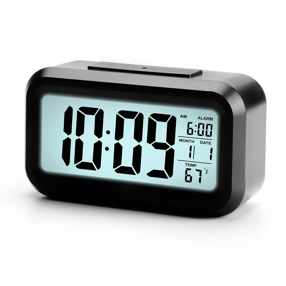 Battery Powered Portable LCD Digital Alarm Clock with Temperature Display