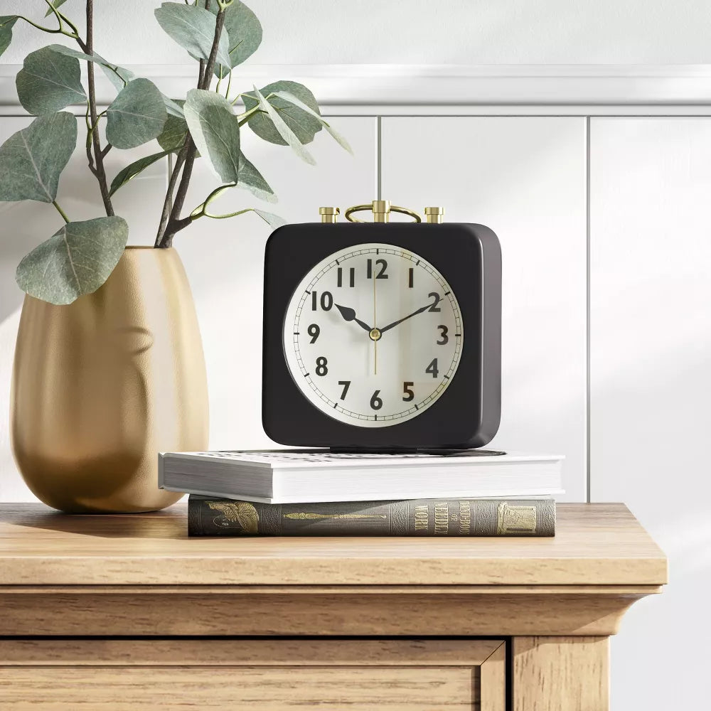 5 Inch Vintage Square Analog Alarm Clock For Desk & Nightstand