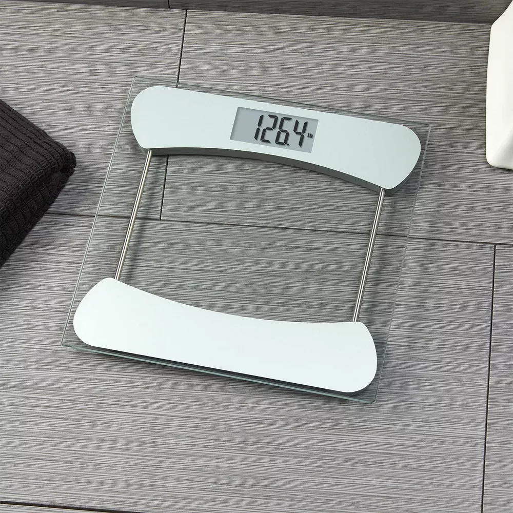Tempered Glass Digital Bathroom Weight Scale With Metal Trim