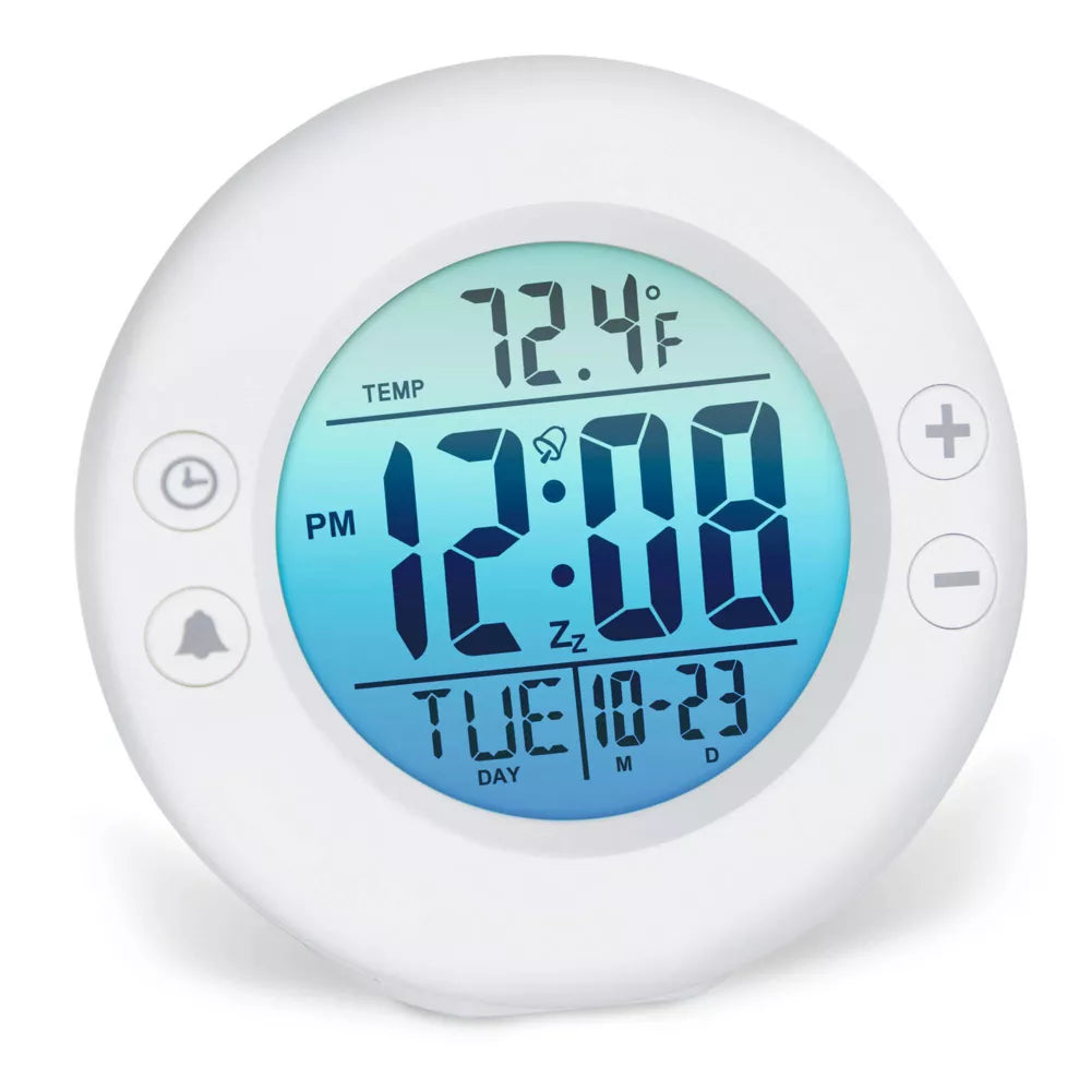 Round Gradient Backlight Digital Alarm Clock with Temperature & Date Display