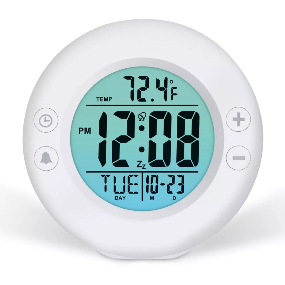 Round Gradient Backlight Digital Alarm Clock with Temperature & Date Display