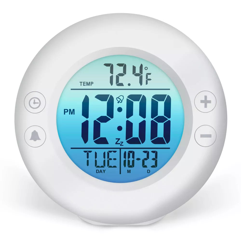 Round Gradient Backlight Digital Alarm Clock with Temperature & Date Display