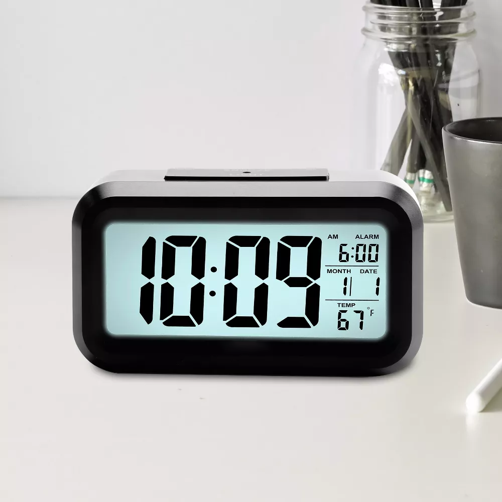 Battery Powered Portable LCD Digital Alarm Clock with Temperature Display
